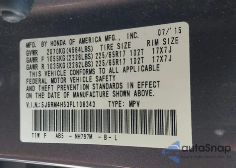 2015 Honda Cr-V Ex from USA, damaged, VIN 5J6RM4H53FL108343